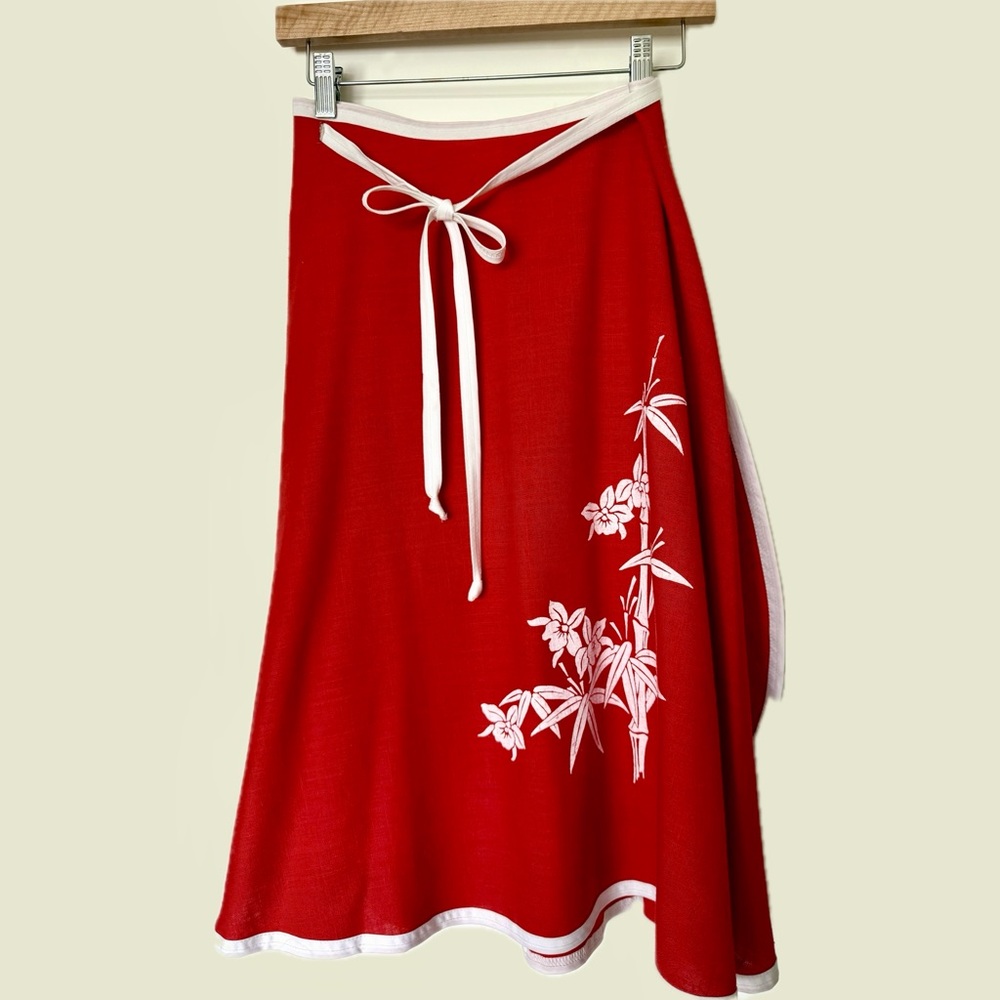 American Vintage Red Floral Midi Skirt
